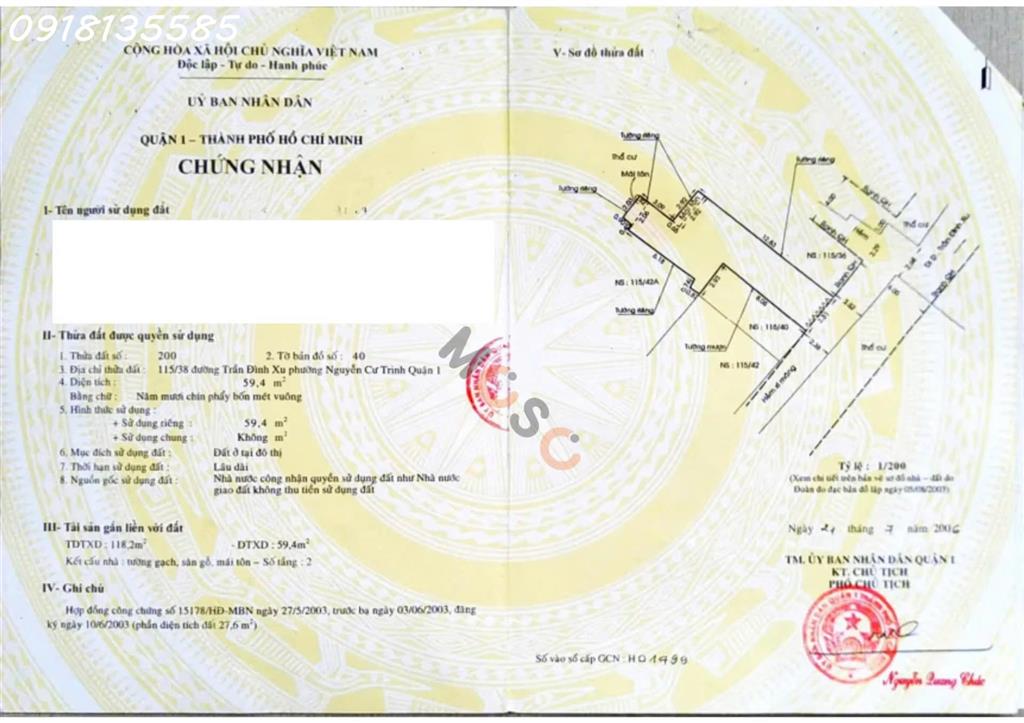 Bán nhà 115/38 Trần Đình Xu, P.Nguyễn Cư Trinh, Q.1, TP.HCM