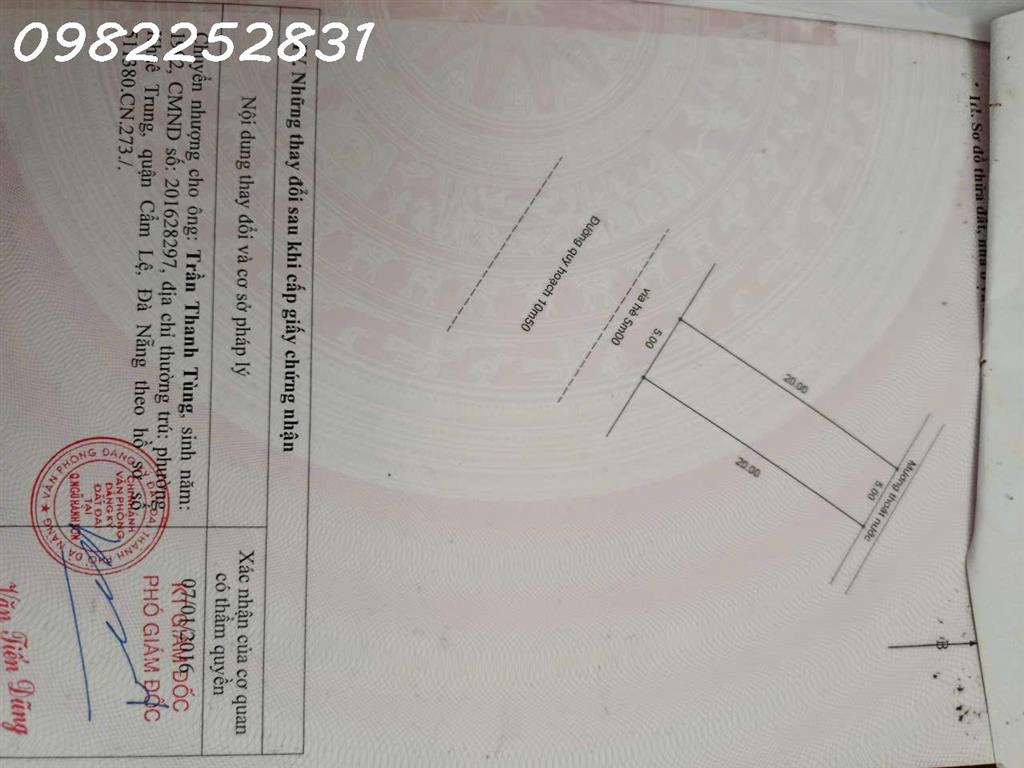 Chính Chủ Cần bán đất gấp tại đường Cao Hồng Lãnh - Ngũ Hành Sơn, DT 100m2, giá 5.1 tỷ