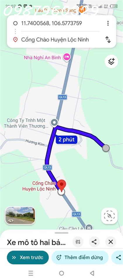 Chính chủ cần bán lô đất đẹp gần cổng chào Lộc Ninh, cách QL 13 500m