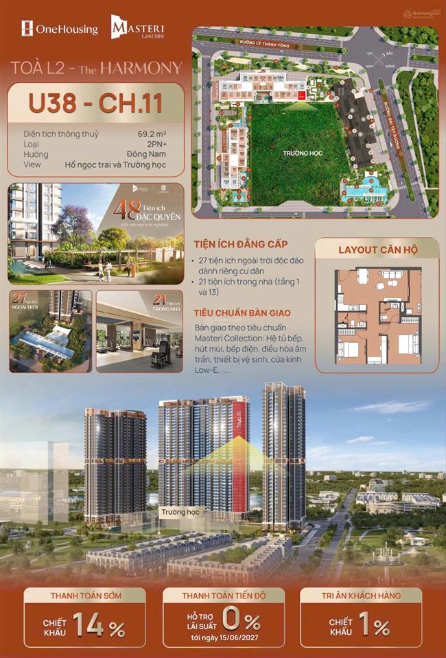 Bán căn hộ chung cư 70m2 tại gia lâm, giá chỉ với 6 tỷ vnd, uy tín  phân khu masteri lakeside