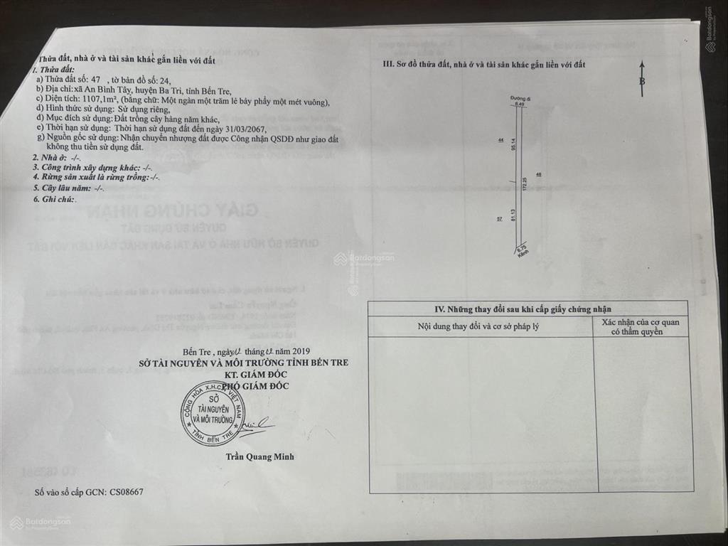 Bán đất + nhà xưởng 4150m2 thổ cư, văn phòng. đường lộ lớn phan ngọc tòng trung tâm thị trấn ba tri