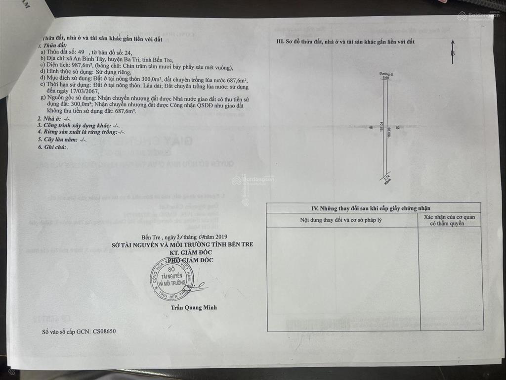Bán đất + nhà xưởng 4150m2 thổ cư, văn phòng. đường lộ lớn phan ngọc tòng trung tâm thị trấn ba tri
