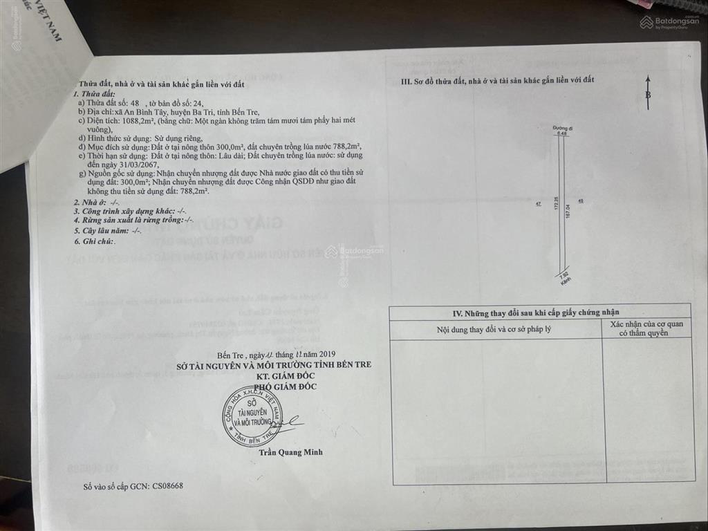 Bán đất + nhà xưởng 4150m2 thổ cư, văn phòng. đường lộ lớn phan ngọc tòng trung tâm thị trấn ba tri