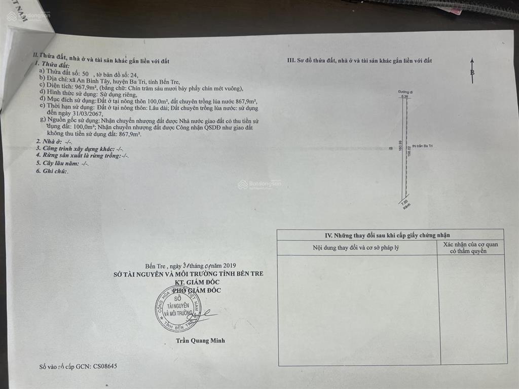 Bán đất + nhà xưởng 4150m2 thổ cư, văn phòng. đường lộ lớn phan ngọc tòng trung tâm thị trấn ba tri