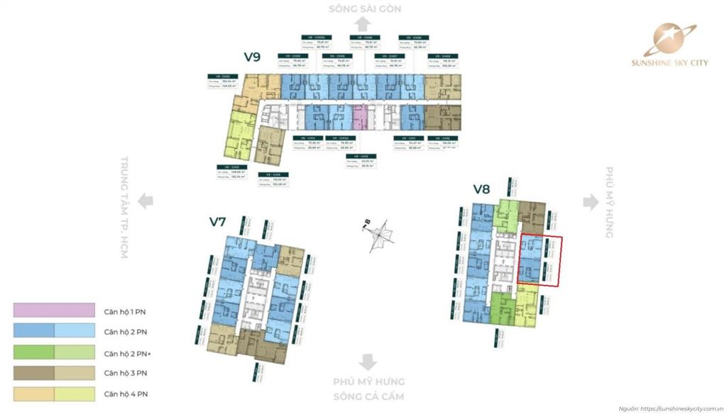 Bán căn 2pn 70m2 hướng đông nam mát mẻ tầng trung v8 sunshine sky city q7  giá đợt 1 5.6 tỷ