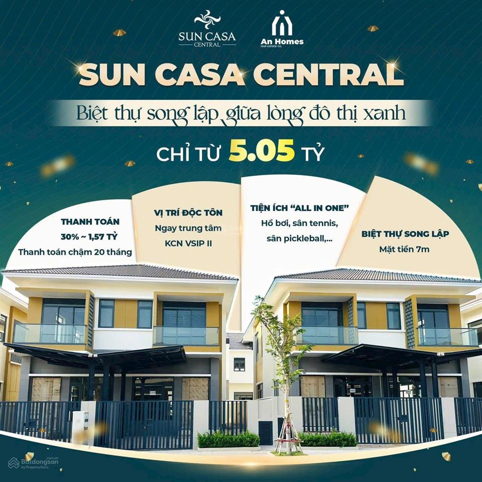 Bán biệt thự song lập 7x24m, kđt sun casa central vsip 2 bình dương, sẵn sàng bàn giao nhà