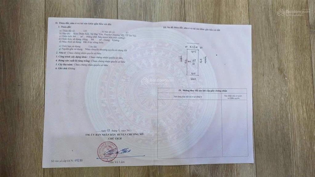 Chính chủ gửi bán lô đất đại yên, chương mỹ  hàng f0  64m2 đại yên