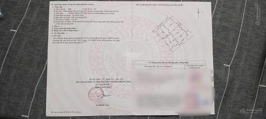 Giảm giá kịch sàn lô đất diện tích 76m2 khu vực đông sơn, chương mỹ, đất đẹp có đủ sổ, gần chợ gốt