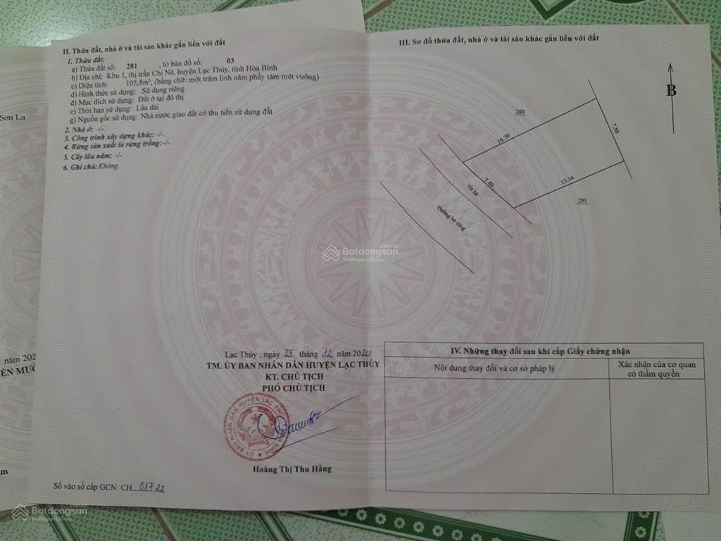 Bán đất tại khu đất đấu giá chi nê, 1,1 tỷ, 107 m2, hàng hiếm tốt