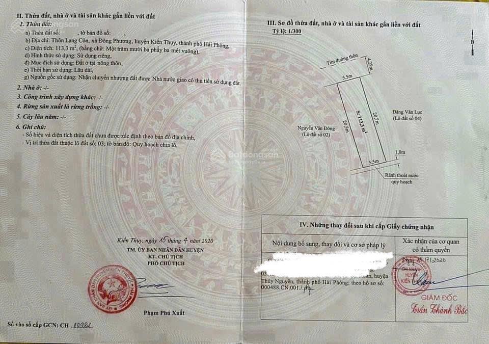 Đấu giá lạng côn đông phương kiến thuỵ gần ga tàu vin homes. 113,3m2 ngang5,5m đường 9m giá 3ty080