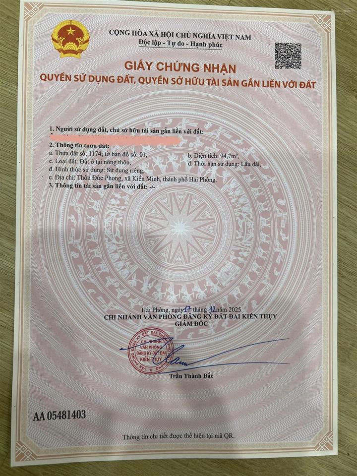95m2 ngang 5m đường 3,5m đức phong đại đồng kiến thuỵ giá 1tỷ450tr có bớt. gần ga tàu, vinhomes