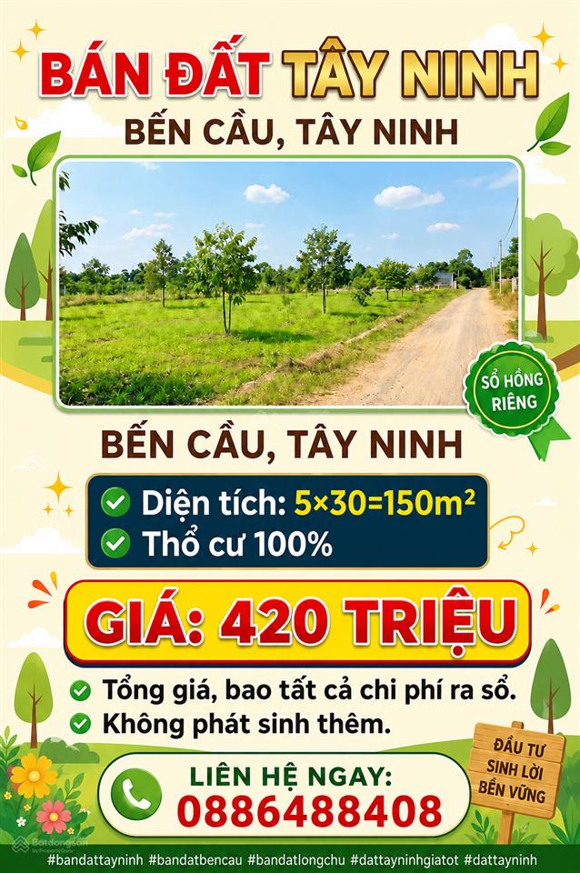 Bán gấp đất thổ cư tại tiên thuận, huyện bến cầu, tây ninh, 420 triệu, 200 m2