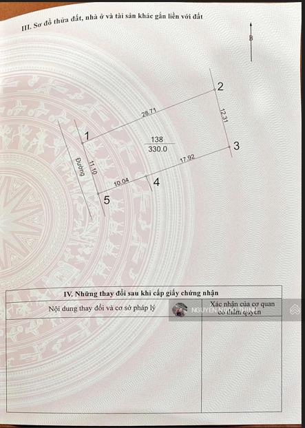 Việc cần gấp nên bán 330m² full thổ cư tại hòa thạch  hòa lạc. mặt tiền rộng 11m, hậu nở 12,3m