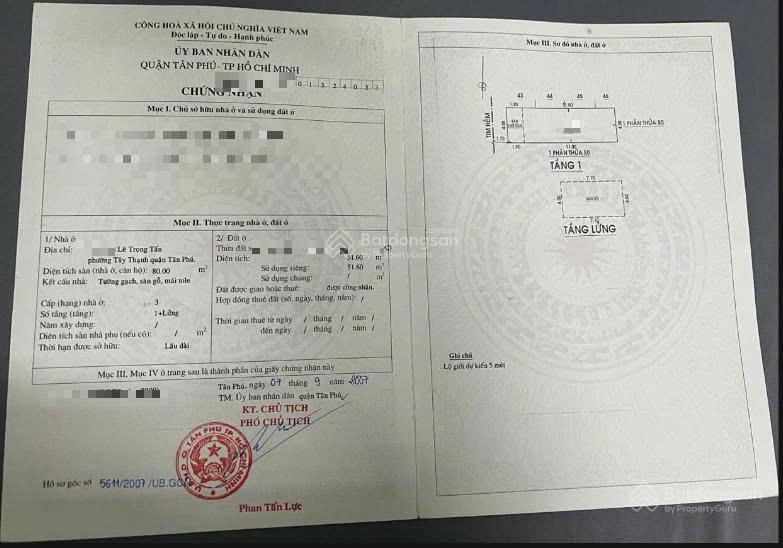 Bán nhà hẻm xe hơi lê trọng tấn, gần đh công thương hcm, tân phú, 52m vuông vức, giá 5.78 tỷ