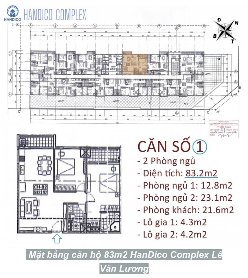 Chỉ 107tr/m2 trục 01 2n2vs 2 ban công 81.59m đã ký hđmb nhận nhà ở ngay tại handico 33 lê văn lương