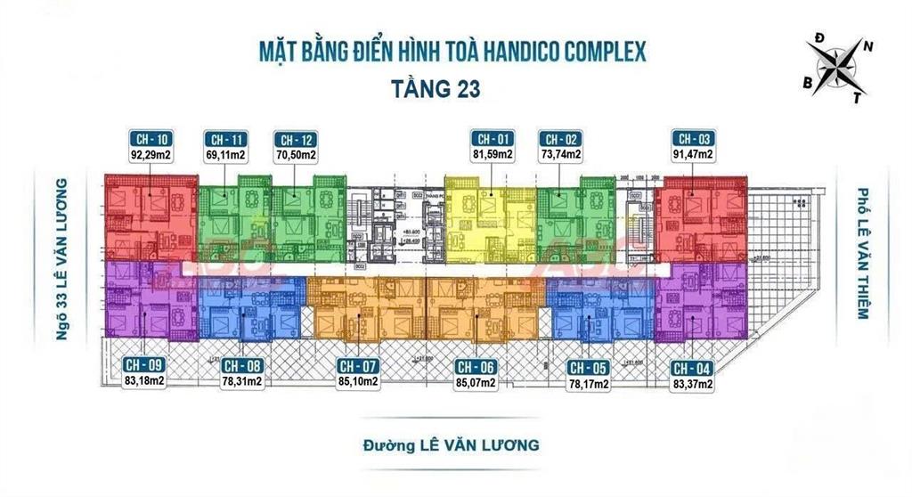 Ch trục 02 duy nhất 2n2vs 73m2 tầng đẹp ban công đông nam tại toà handico complex 33 lê văn lương