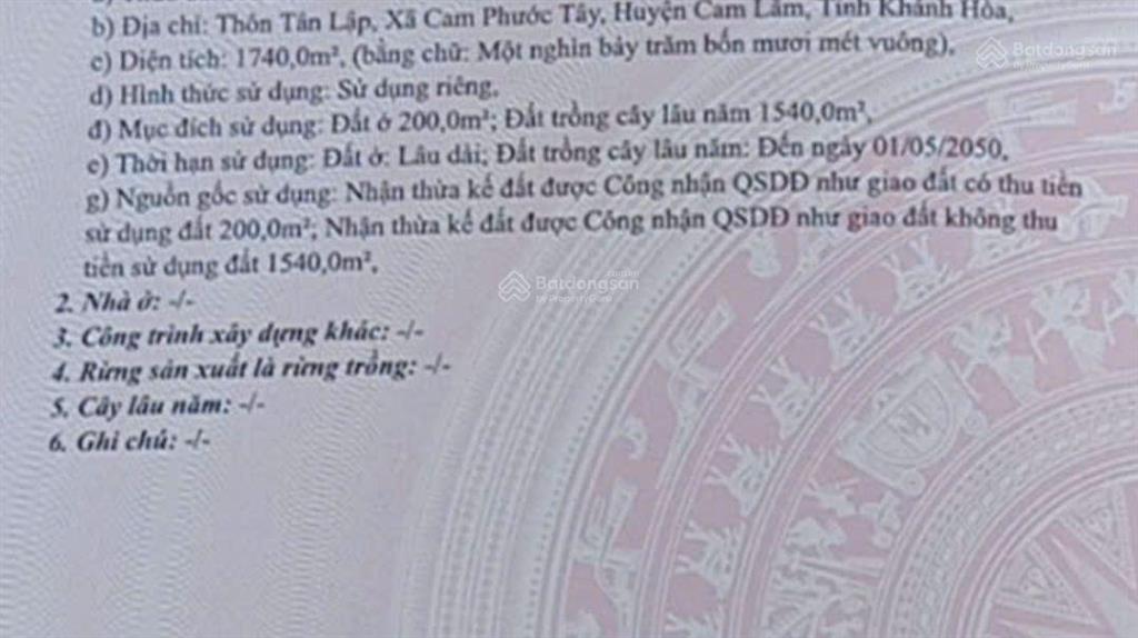 Bán đất thổ cư+ cln tại tỉnh lộ 9, cam phước tây, cam lâm, 1700 m2