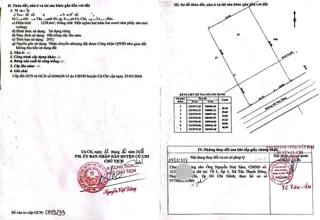 CẦN BÁN LÔ ĐẤT Mặt tiền đường Hồ Văn Tắng, Xã Tân thạnh Đông, củ Chi, HCM