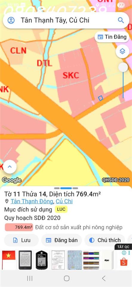 CẦN BÁN LÔ ĐẤT Mặt tiền đường Hồ Văn Tắng, Xã Tân thạnh Đông, củ Chi, HCM
