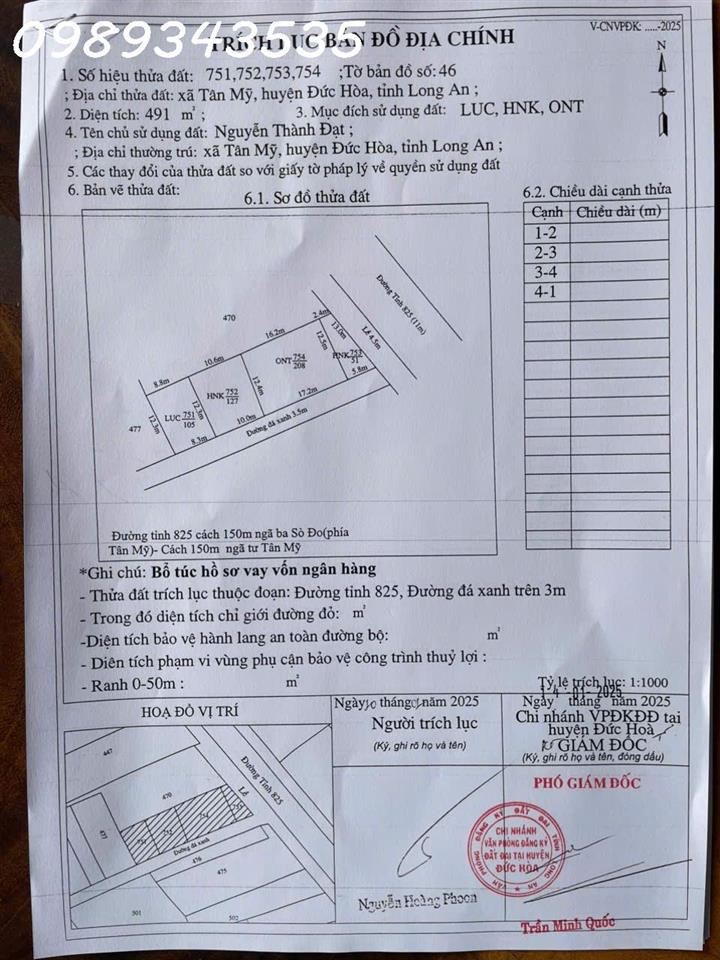 Bán đất mặt tiền đường ĐT 825, Tân Mỹ, Đức Hòa, Long An, DT 480m2, giá đầu tư