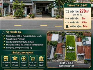 Siêu phẩm đất mặt tiền 835B, xã Phước Lý, Cần Giuộc, Long An, DT 270m2, giá đầu tư