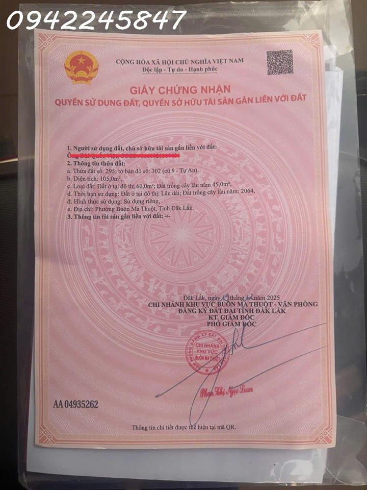Bán lô đất siêu đẹp Nguyễn Công Trứ, Buôn Ma Thuột, Đắk Lắk, DT 105m2, giá đầu tư