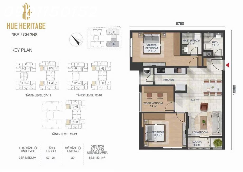 Bán căn hộ cao cấp, view đẹp tại Hue Heritage, 3PN, 2VS, DT 89m2, full nội thất cao cấp