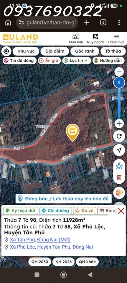Chính chủ cần chuyển nhượng quỹ đất hiếm 11.928m2 - P. Tân Phú, TP. Đồng Nai