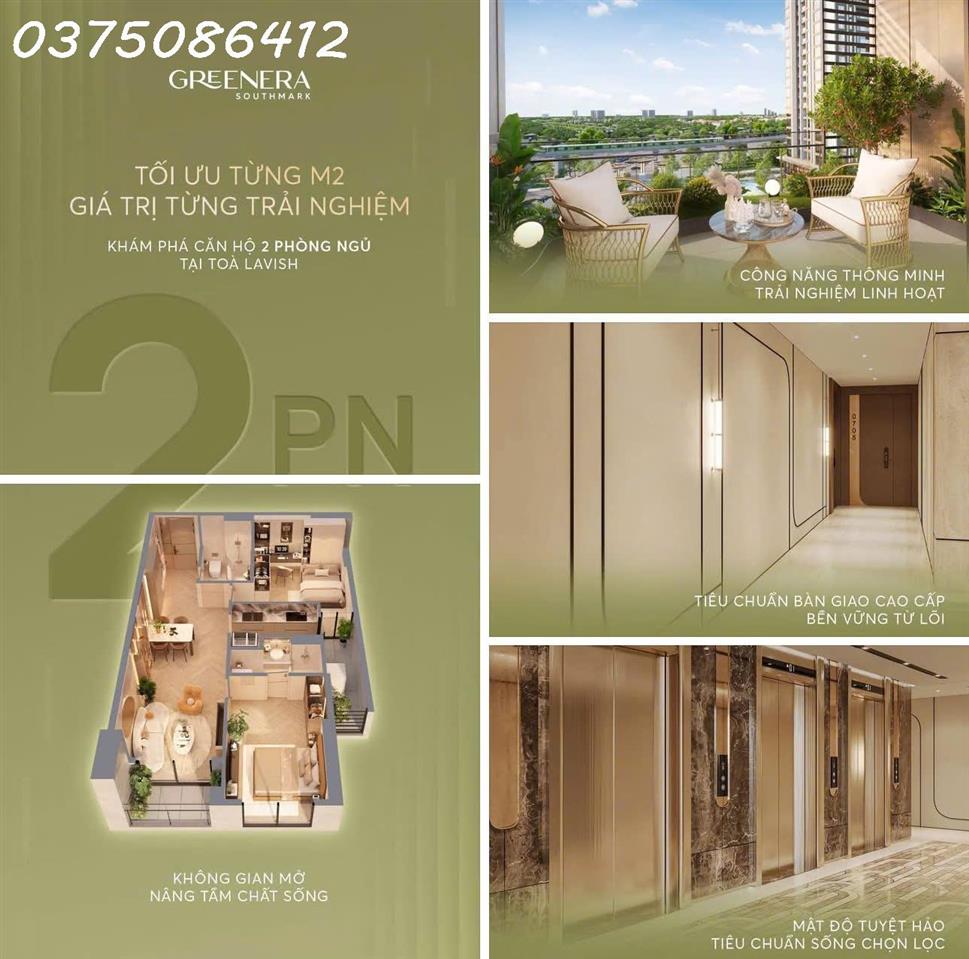 GIẢM 1 TỶ SO VỚI GIÁ CHỦ ĐẦU TƯ – BÁN NHANH CĂN 2PN SM2 GREENERA SOUTHMARK