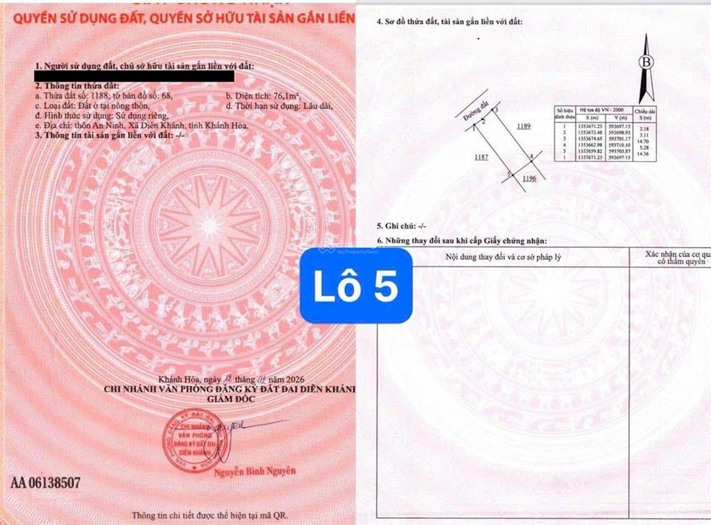 Bán đất thôn an ninh(xã diên an cũ), xã diên khánh, khánh hòa  cách võ nguyên giáp 1km