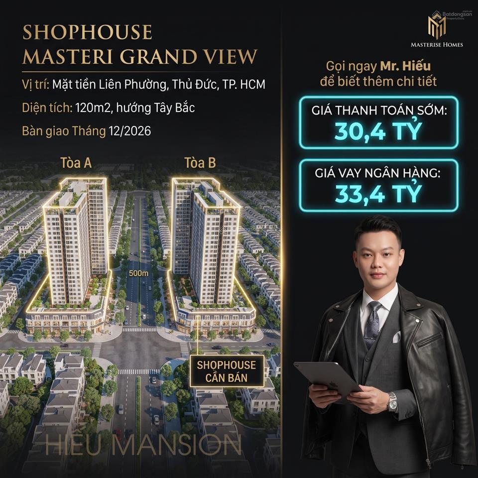 Shophouse masteri grand view 120m2 mặt tiền liên phường, thủ đức khu sầm uất