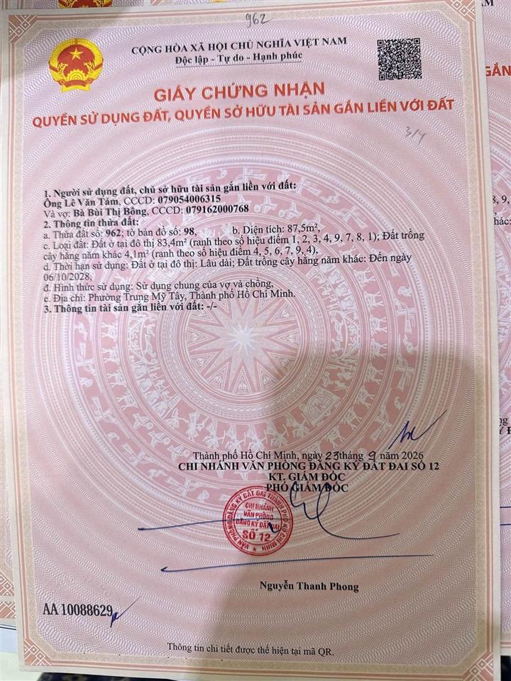 Đất thổ cư kdc hxh đường tô ký  quận 12  giá tốt