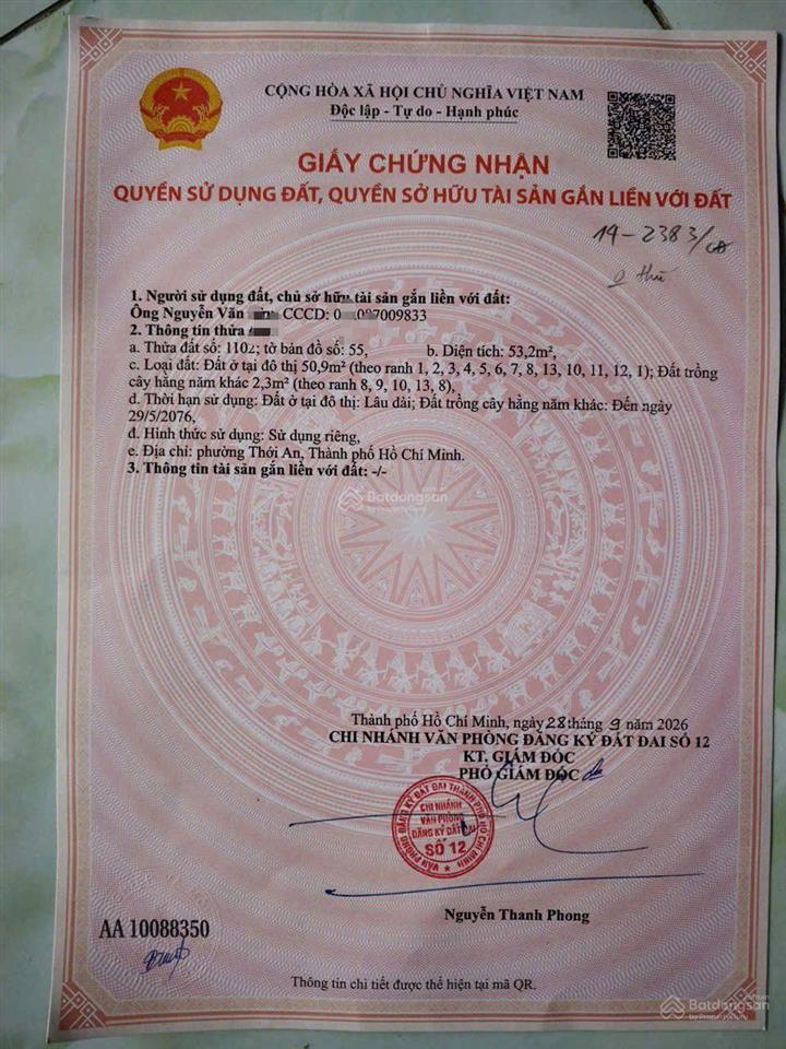 Đất thổ cư kdc hiện hữu cách chợ đường 30m. cách hà huy giáp 20m