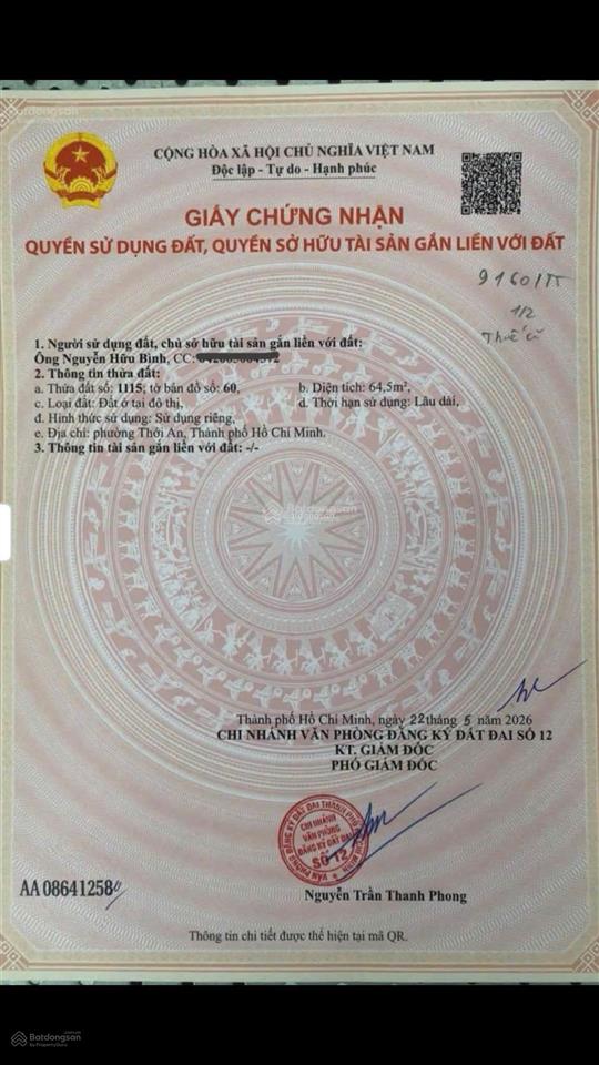 Đất thổ cư kdc hxh góc 2mt đường 7m, thạnh xuân 52  giá tốt