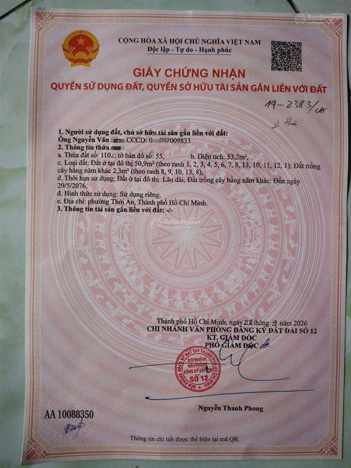 Đất thổ cư kdc hiện hữu đường hà huy giáp vào 30m.