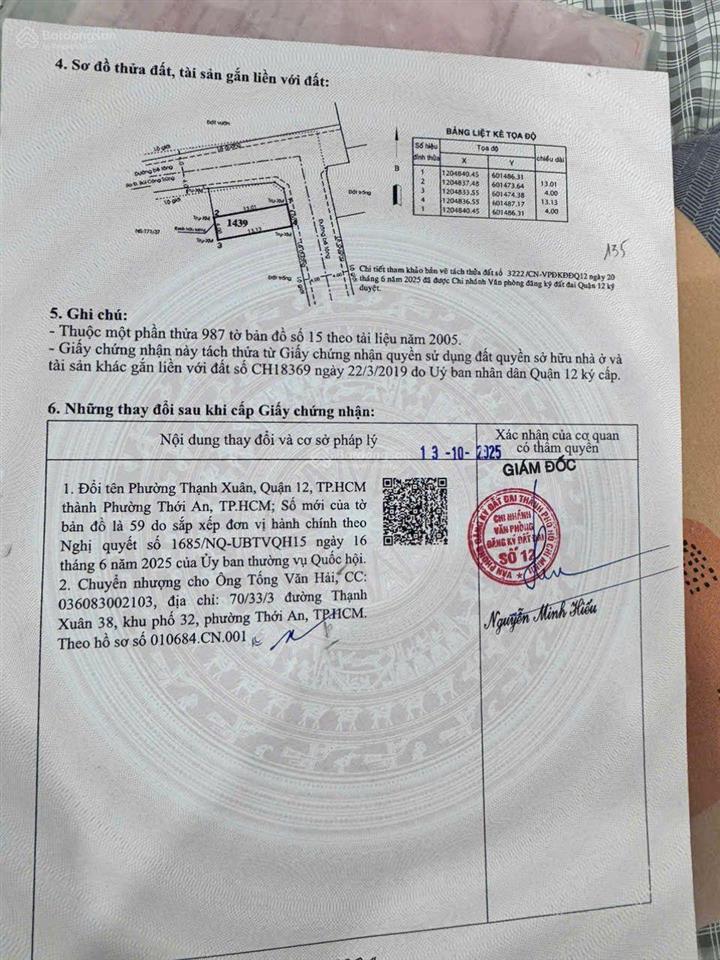 Đất thổ cư kdc hxh đường 6m thạnh xuân 52  giá tốt