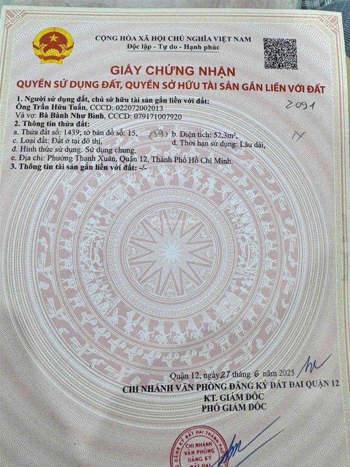 Đất thổ cư kdc hxh đường 6m thạnh xuân 52  giá tốt