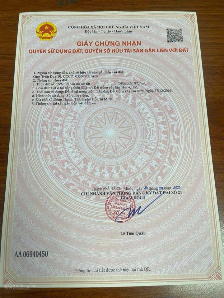 Đất thổ cư kdc hxh 6m đường huỳnh thị na vào 20m  giá tốt