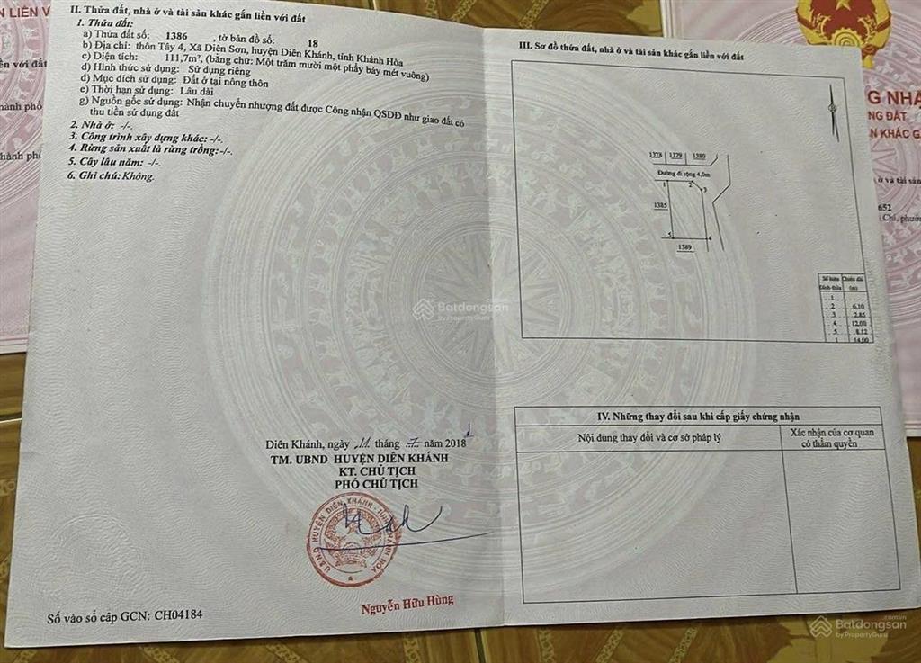 Lô góc 2 mặt tiền full thổ cư xã diên sơn, diên khánh gần đường lớn đồng khởi