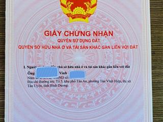 Chính chủ gửi bán đất đẹp tân uyên 5 x 40m, đường nhựa, giá tốt hh 2%
