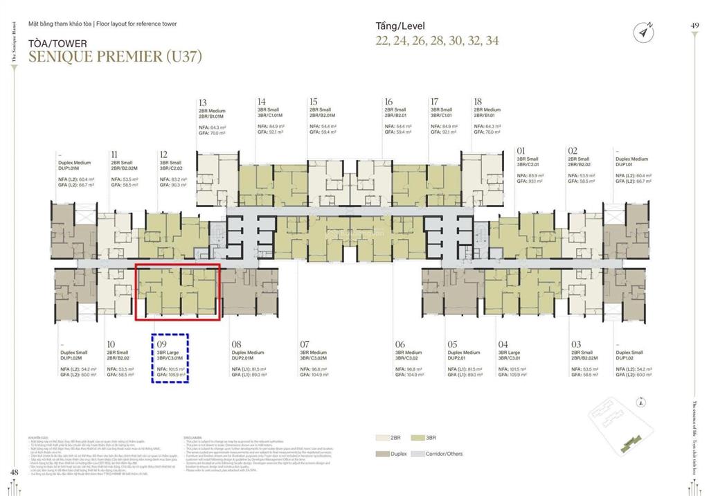 Căn 3pn 101m² tòa sp the senique, ban công thoáng, view đẹp