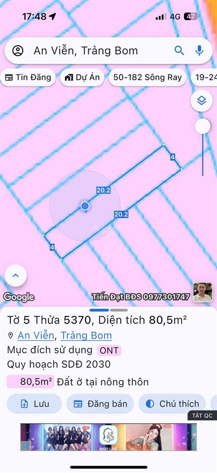 Bán đất tại trảng bom, giá ưu đãi 930 triệu, 80.5m2, hướng tây nam