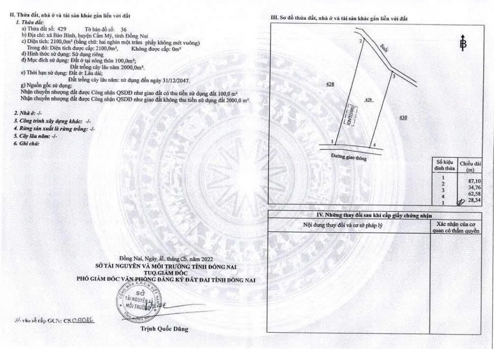 Ngân hàng chào bán  2100m2 đất tại bảo bình, cẩm mỹ, đồng nai  mặt tiền 28m.