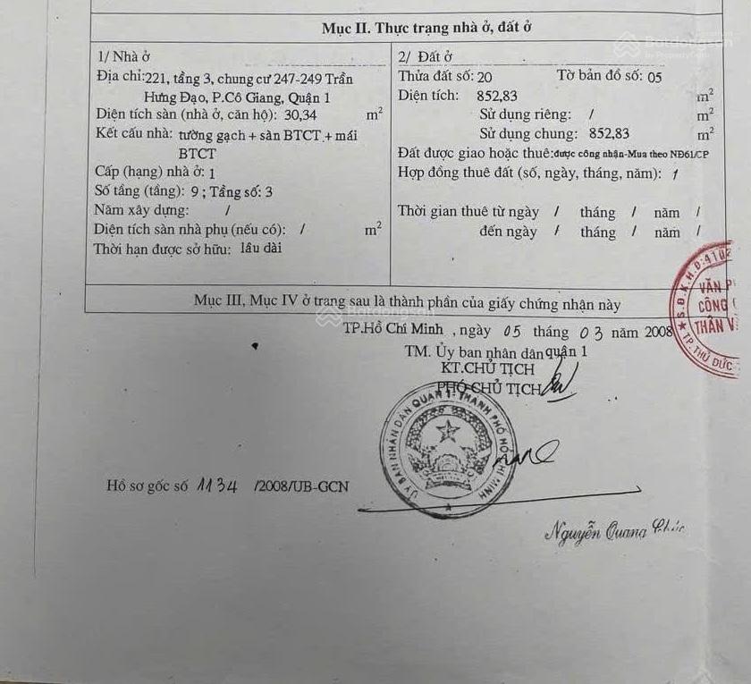 Căn hộ chung cư mặt tiền trần hưng đạo  trung tâm q1  30.34m2  2.3 tỷ