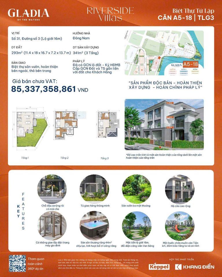Bán Biệt Thự Gladia Tứ Lập 3 Tầng - 293m2 - Đông Sài Gòn