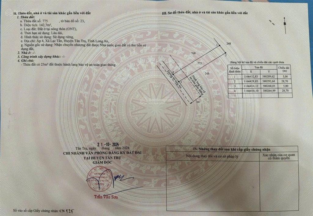 Cắt lỗ bán nhanh đất thổ cư ấp 3 lạc tấn  tân trụ  long an nay là xã nhựt tảo, tây ninh