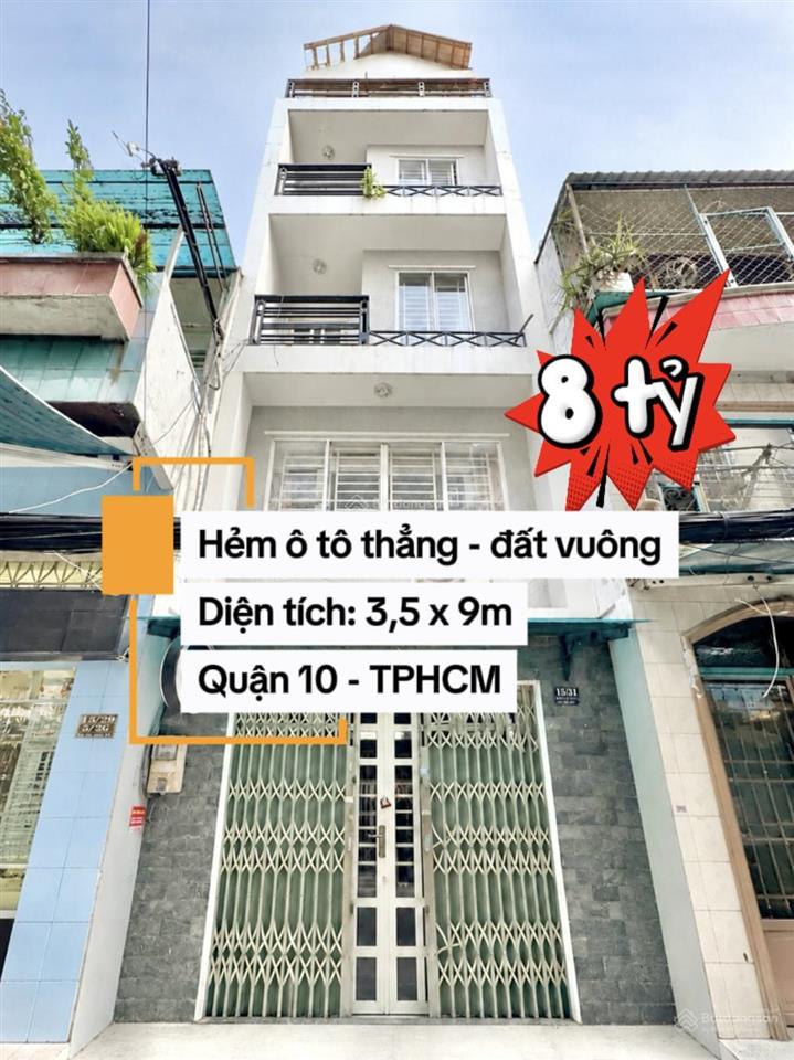 Nhà quận 10 khu thành thái  5 tầng  hẻm xe ô tô thẳng 1 trục  đất thổ cư vuông vức  chỉ hơn 8