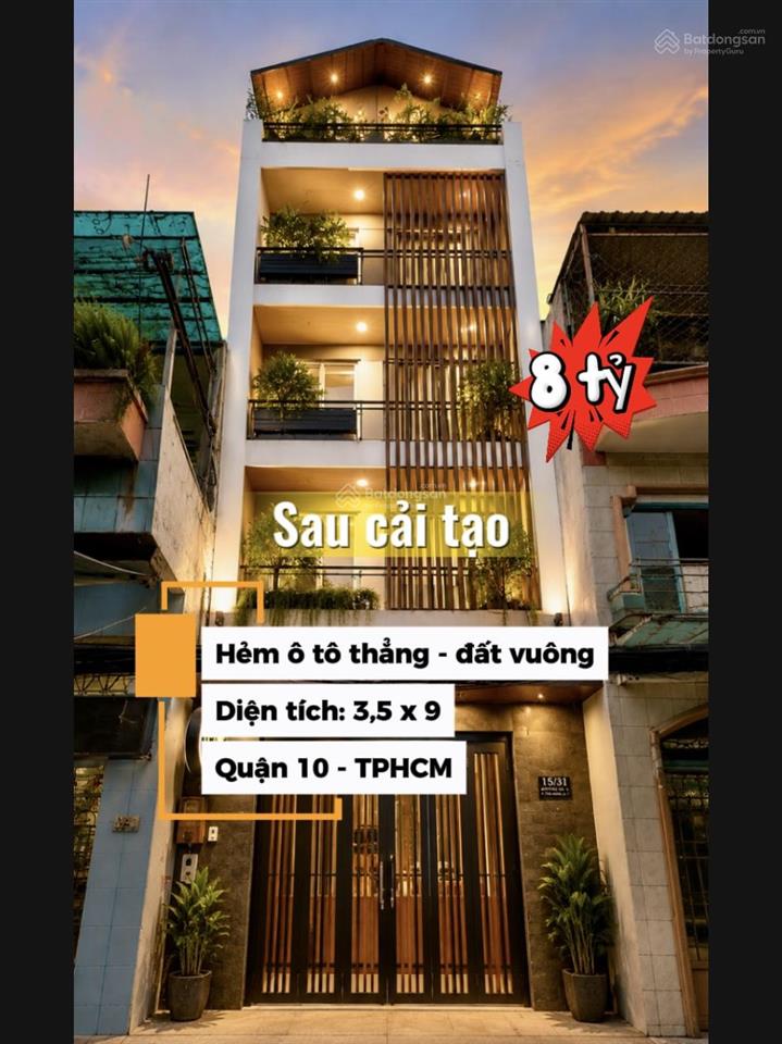 Nhà quận 10 khu thành thái  5 tầng  hẻm xe ô tô thẳng 1 trục  đất thổ cư vuông vức  chỉ hơn 8