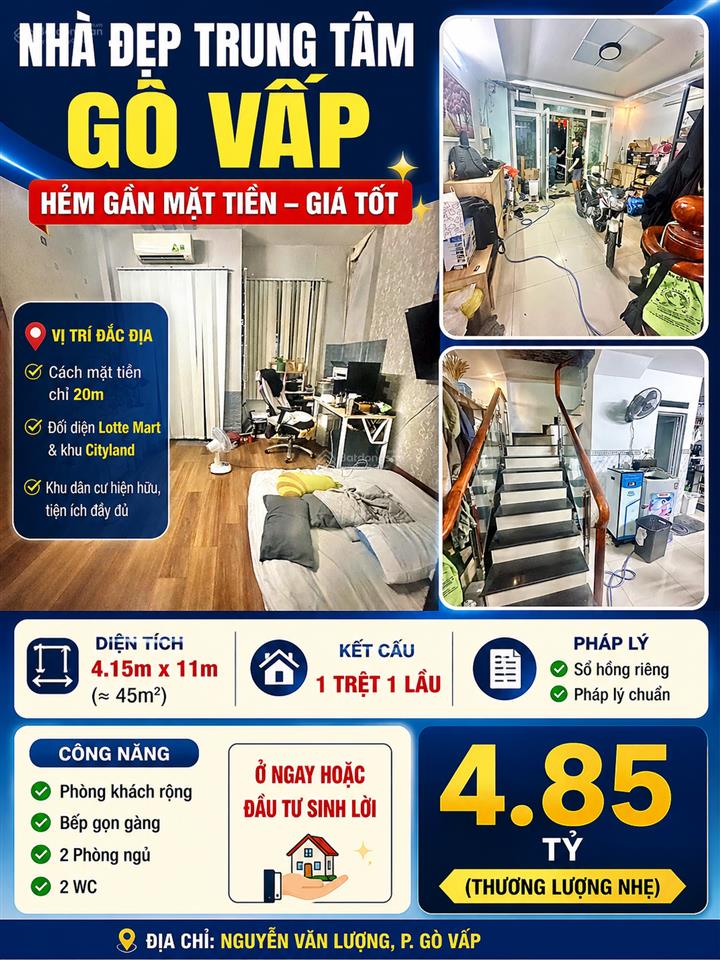 Sát mặt tiền nguyễn văn lượng  45m2 giá 4.85 tỷ, đối diện lotte mart!