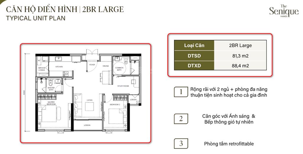 Duy nhất căn góc hoa hậu 2pn+ 81,3m² hướng đông nam 2 mặt thoáng tầm view panorama đắc địa tại ocp